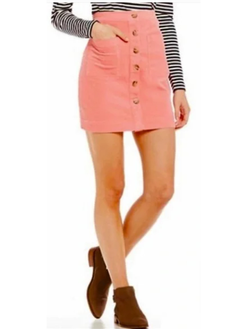 Cremieux corduroy button down mini skirt pink size 0